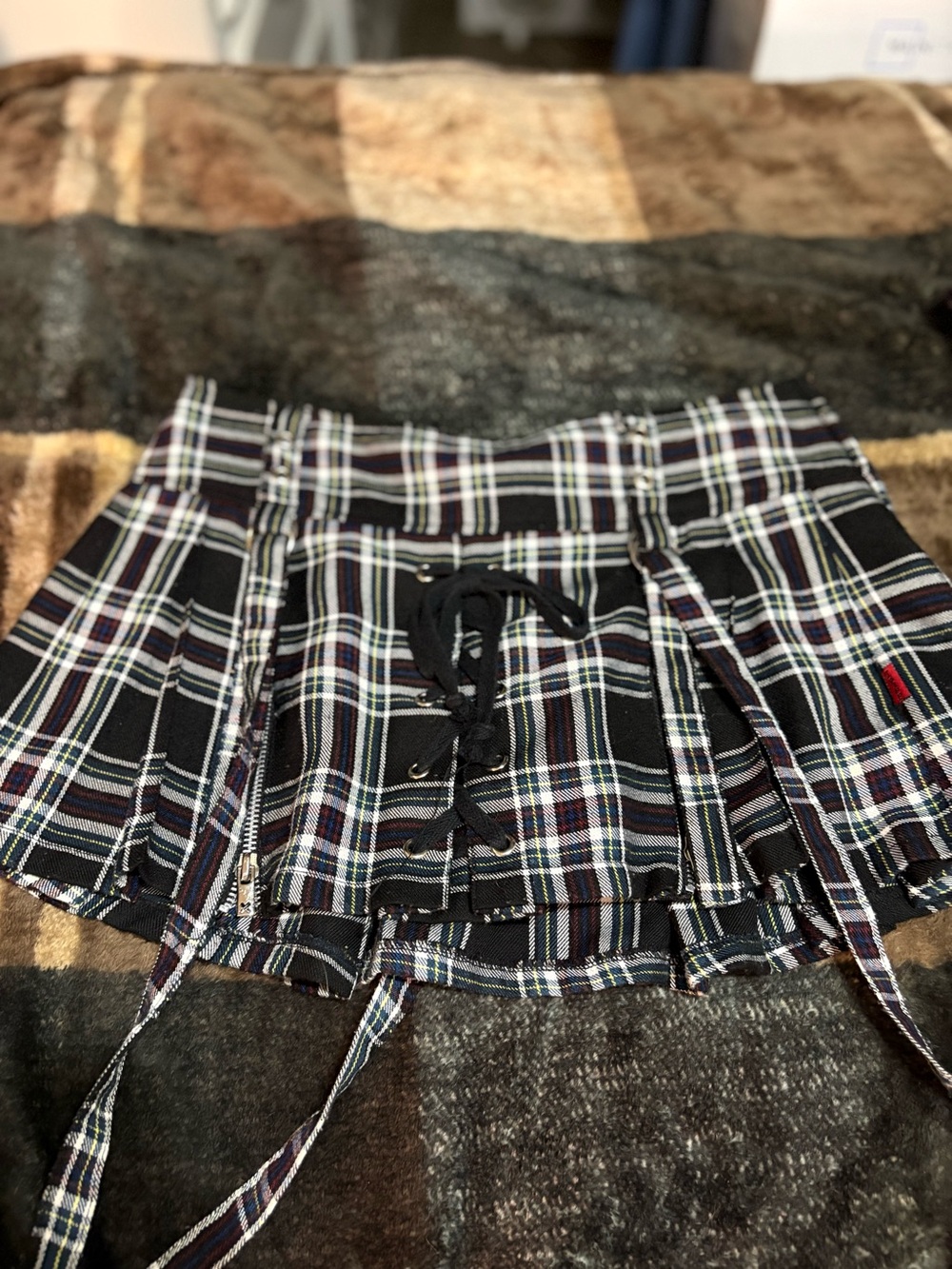 Tripp NYC Black Plaid Lace-Up Mini Skirt